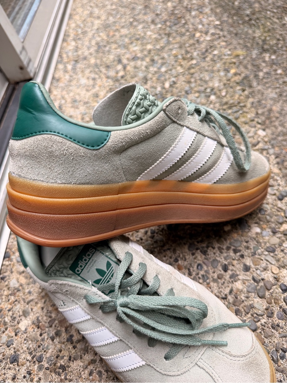adidas Gazelle Women’s Sneakers - Sage Green & White with Gum Sole - Picture 6 of 7